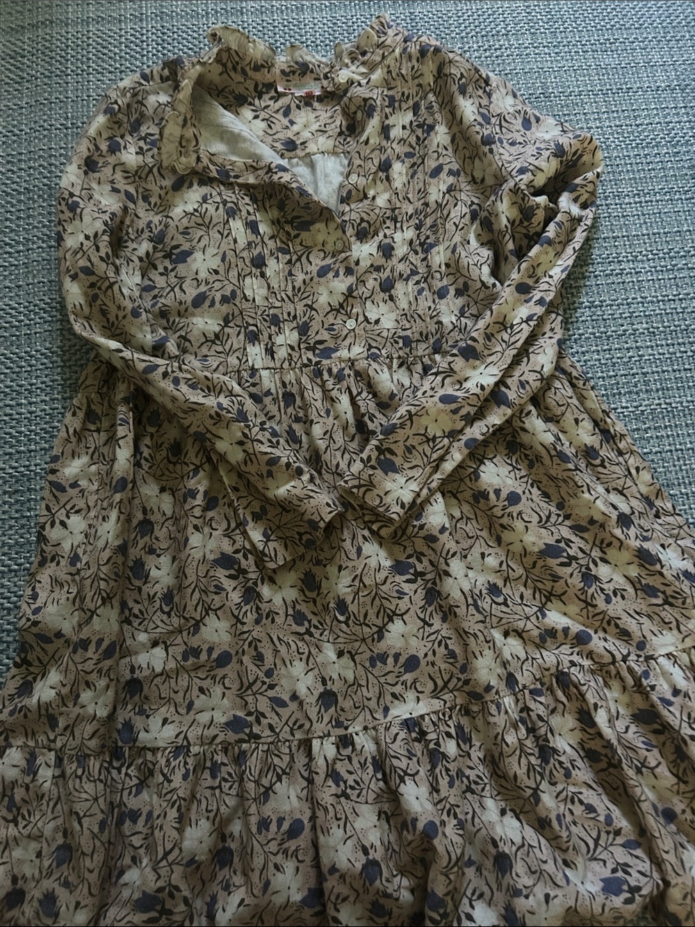 Bonpoint Beige Dress with Navy Floral Print